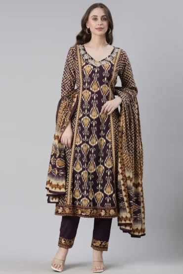 Aentic Women’s Traditional Printed Kurta Pant & Dupatta Set – Elegant Ethnic Wear