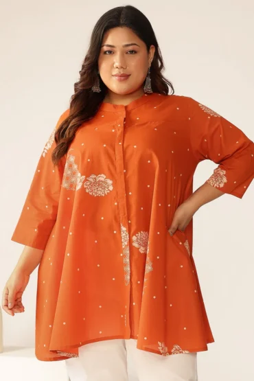 Aentic Plus Orange Floral A-Line Tunic