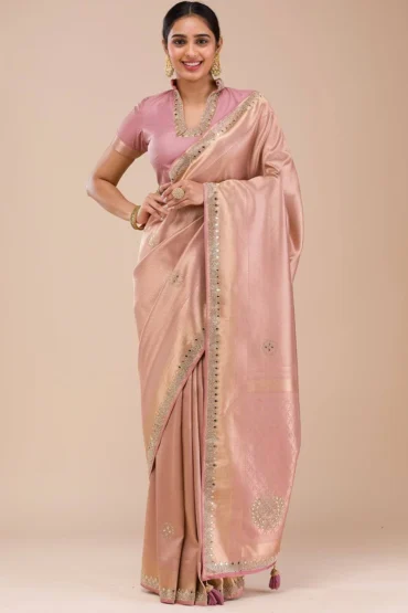 Aentic Elegant Peach Jacquard Silk Saree with Designer Border