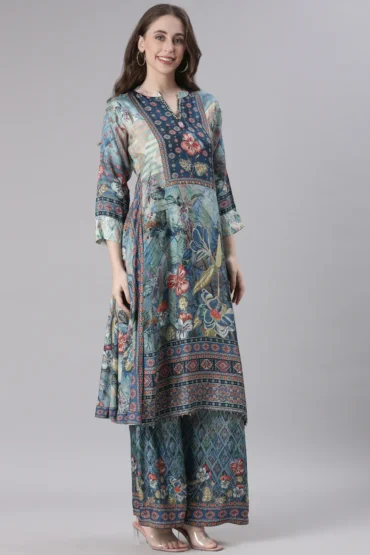 Aentic Women’s Floral Printed Kurta & Palazzo Set – Elegant Ethnic Wear