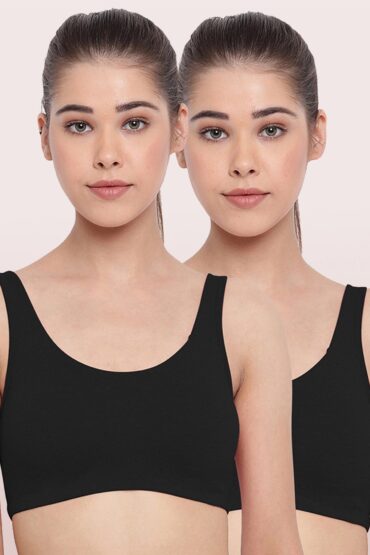 Aentic Low Impact Women's Cotton?Everyday?Sports Bra - All Day Comfort, Non Padded, Wirefree, High Coverage?- SB06 (Black /Black)-Pack of 2