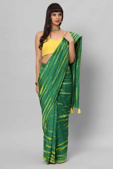 Gia Green & Yellow Tie Dye Georgette Silk Aentic Saree