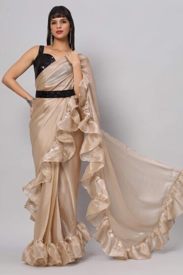 Bianca Beige Tissue Organza Ruffle Aentic Saree