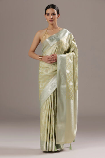 Silk Banarasi Saree With Zari Border & Square Motifs
