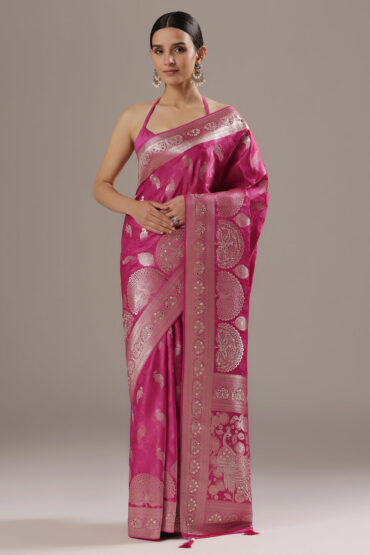 Zari, Mirror & Zircon Work on Luxurious Banarasi Silk