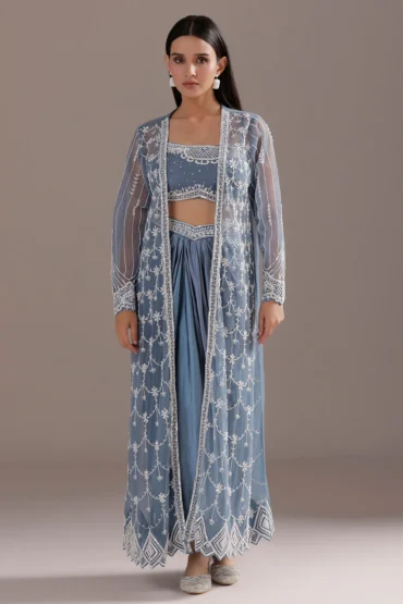 Aentic Grey Sharara Suit with Cutdana & Pearl Work Choli