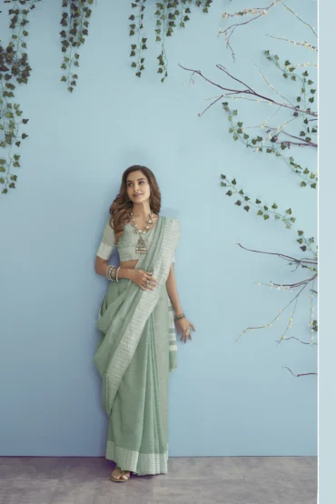 Aentic Silk Saree with Silver Border