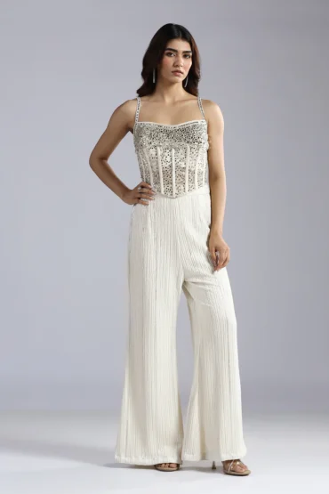 Aentic Ivory Glitz Crystal-Ribbed Corset & Shimmer Flare Set