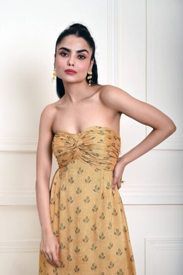 Yellow Strapless Maxi Dress For Women
