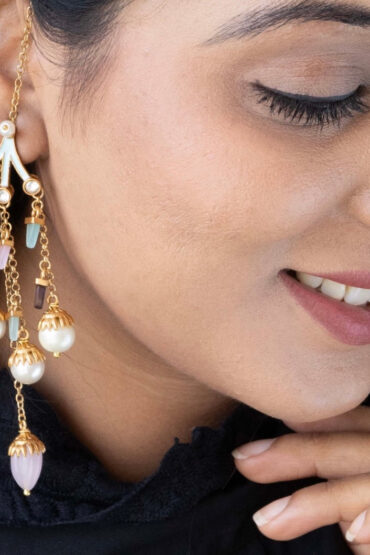 Pearl Bead & Chain Layered Long & Bold Statement Earrings