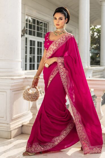 Pink Embellished Silk blend Saree With Unstitched Blouse Piece