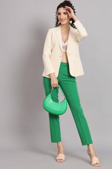 Women Off White Notched Lapel Formal Blazer