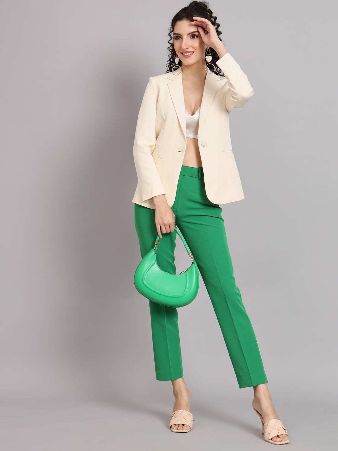 Women Off White Notched Lapel Formal Blazer