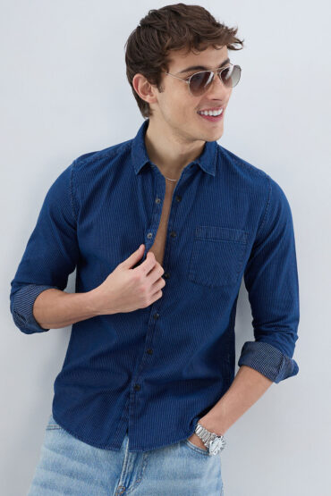 Soign? Navy Pinstripe Denim Shirt