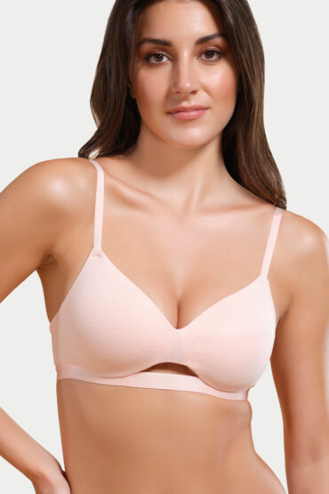 Aentic Innovations CloudSoft, Invisi Neckline Women's Cotton Everyday T-Shirt Bra - Padded, Wirefree, Medium Coverage - A032 (Cherry Blossom)