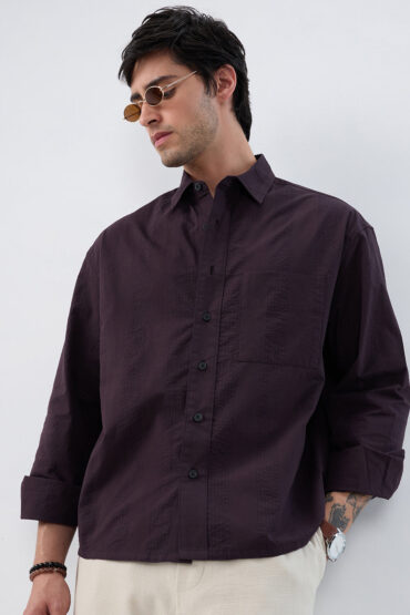 Luxe Walnut Brown Refined Striped Seersucker Boxy Fit Crop Shirt