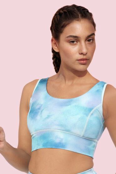 Aentic Cutaway Back Detail Quick Dry Printed Sports Bra - Removable Padding, Non-Wired, Medium Coverage - A204 (Galaxy Splatter Prt)