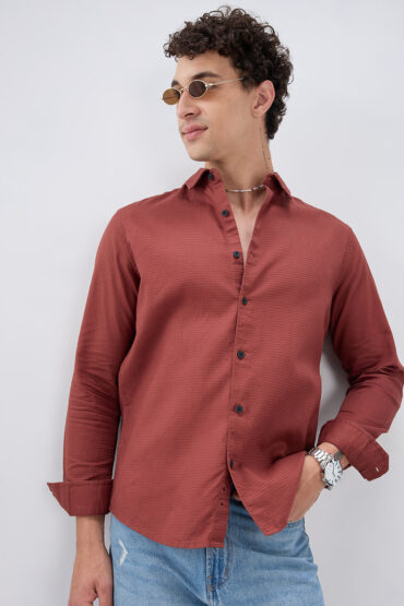 Brick Red Textured Knit Shirt