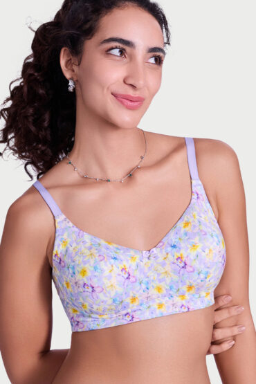 Aentic Full Support Modal T-Shirt Bra - Padded, Non-Wired, Full Coverage - A177 (Lilac Garden Print)