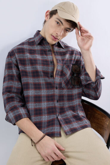 Brown & Black Boxy Fit Crop Flannel