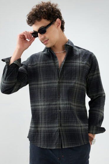 Black & Olive Plaid Checks Textured Shirt
