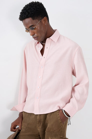 Blush Pink Fine Weave Boxy Fit Crop Shirt