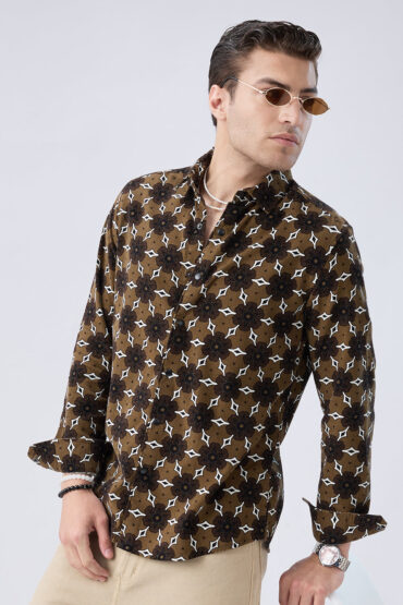 Coffee Brown Floral Bloom Corduroy Shirt