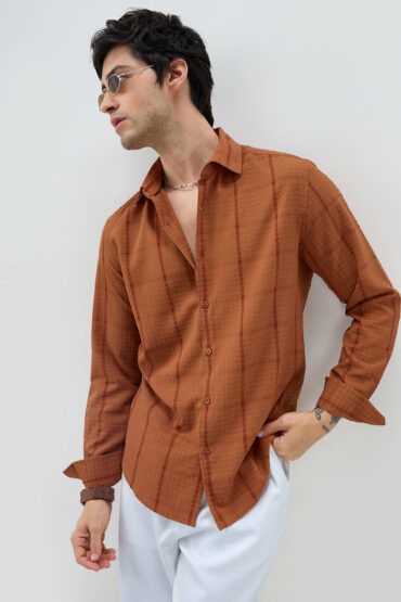 Rust Micro Checks Textured Shirt