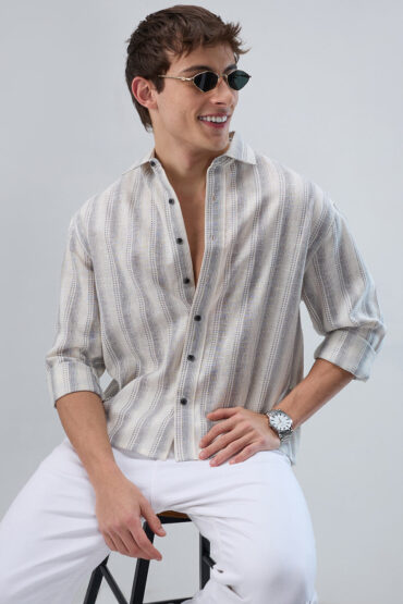 White & Grey Striped Precision-Weave Shirt