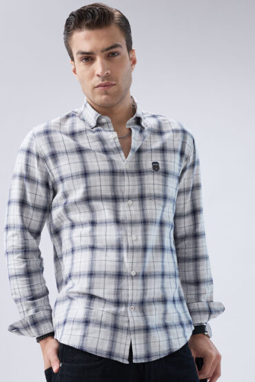 Monochrome Plaid Checks Button-Down Collar Shirt