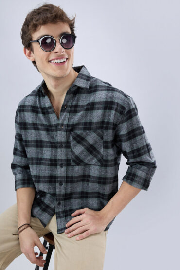 Olive & Black Multicolor Boxy Fit Crop Shirt