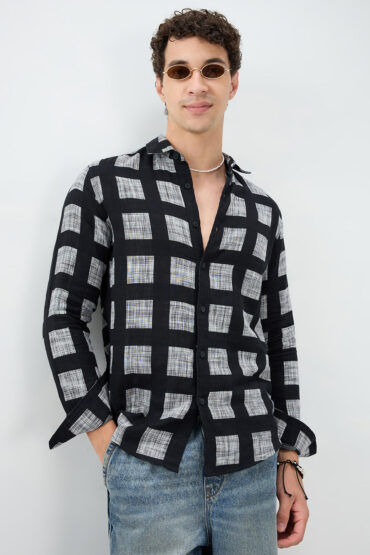Black Artistic Block Weave Double Cloth Shirt