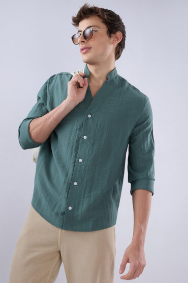 Sage Green Stand Collar Oversized Shirt