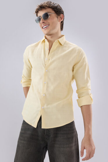 Soft Yellow Grid Textured Everyday Shirt