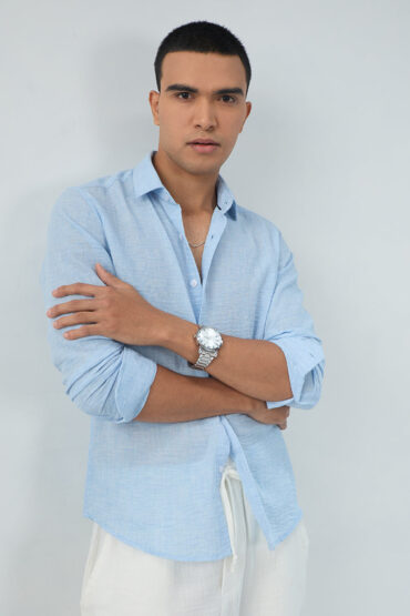 Minimal Soft Blue Everyday Textured Shirt