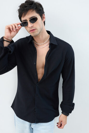 Classic Black Textured Knit Shirt