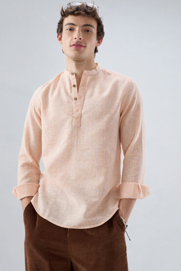 Creamy Peach Slub Textured Kurta