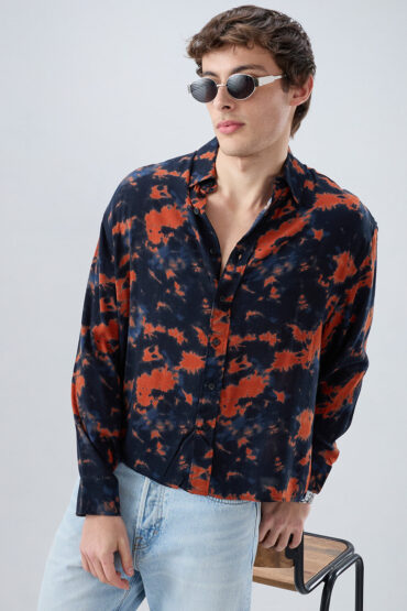 Burnt Orange Tie-Dye Printed Boxy Fit Crop Shirt