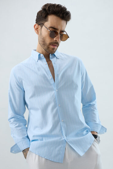 Modern Blues Refined Pinstripe Oxford Button-Down Business Shirt
