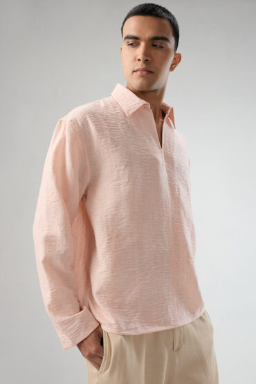 Classic Peach Center Seam Crinkled Oversized Polo Shirt