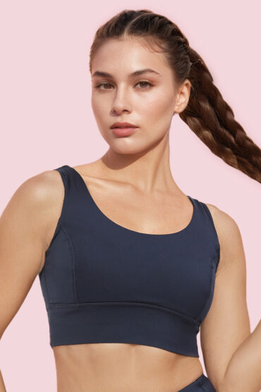 Aentic Sleeveless Crew Neck Crop length Pull On Sports Bra For Women - Hugged Fit, Cut Away Back Detail - A206 (Navy)