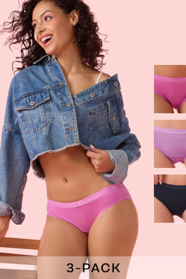 Aentic CB07 Chic Cotton, Naturally Breathable Cotton, All Day Comfort, Low Waist Brief Panty for Women -  Antimicrobial with Stain Release, Soft Outer jacquard Elastic, Regular Coverage -  Pack of 3 (Multicolorsolid)