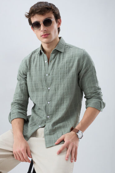 Sage Green Box Weave Double Cloth Seersucker Shirt