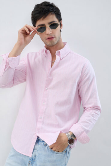 Pastel Pink Refined Pinstripe Oxford Button-Down Business Shirt