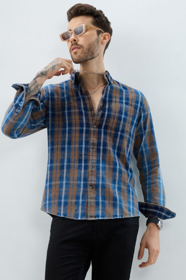 Classic Camel Brown Nightfall Denim Tartan Checks Shirt
