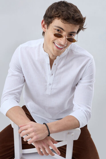 Pearl White Linen Blend Kurta