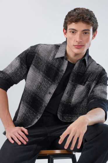 Static Monochrome Corduroy Boxy Fit Crop Overshirt