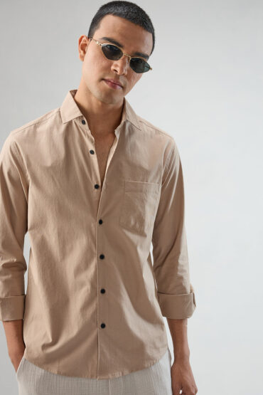 Solid Soft Khaki Beige Poplin Shirt