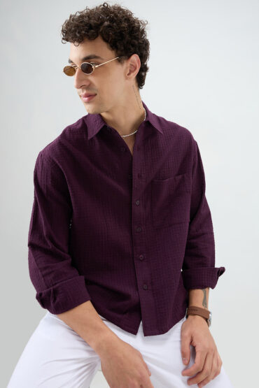 Wine Micro Box Textured Boxy Fit Crop Shirt