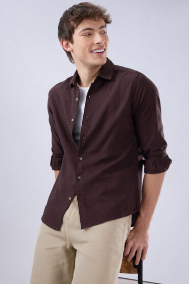 Brunette Brown Slub Textured Shirt